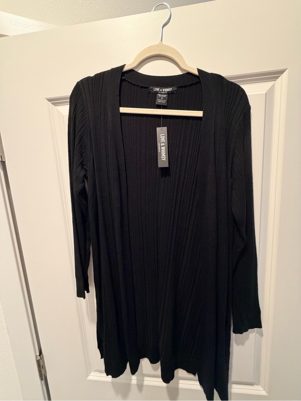Black Ribbed Open-Front Cardigan for Women